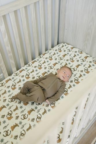 Image of Outlaw Cowboy Muslin Crib Sheet by Mebie Baby, Soft and Breathable Bed Sheets for Babies, Modern Neutral Bedding for Cribs, Standard Crib Mattress Fitted Sheet, Great for Boy or Girl Room