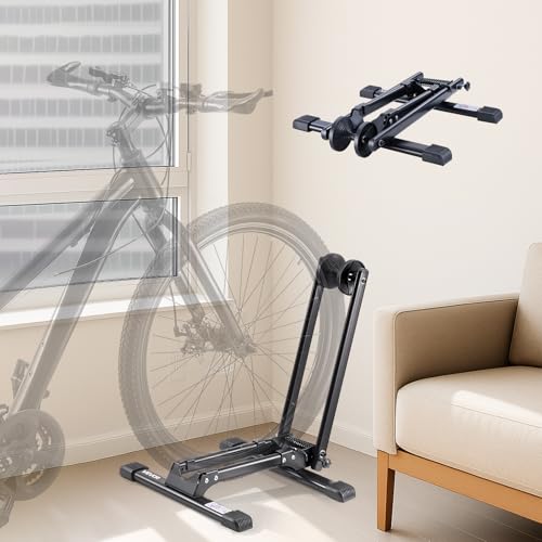 VEVOR Bike Rack, Upright Bike Stand Floor for 16 to 27.5 Inch Mountain & Road Bikes, Vertical & Horizontal Bicycle Stand for Secure Parking and Storage in Garage, Truck Bed, Indoor, Outdoor, Black by VEVOR - Image 2
