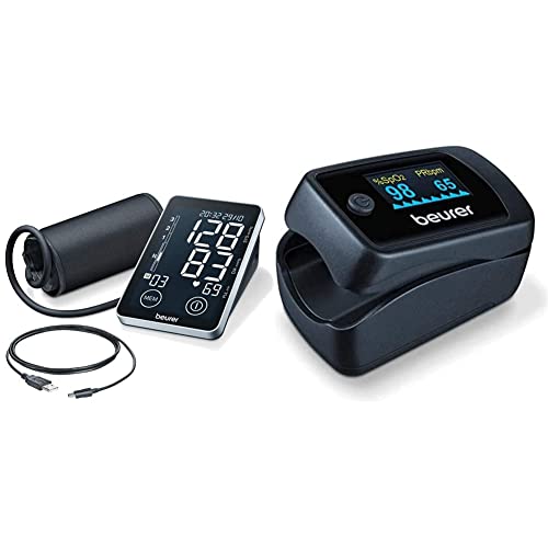 Beurer BM 58 Tensiomètre à bras avec interface USB, deux mémoires utilisateur de 60 mesures & PO 45 Oxymètre de pouls, mesure de la saturation en oxygène,...