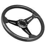 Carbon Fiber Grip Racing Steering Wheel 13.8”/350mm Flat Bottom 6 Bolts Gaming Steering Wheel with Aluminum Spokes and Carbon Fiber Horn Button - Image 3