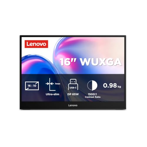 Image of Lenovo L16 Mobile Monitor 16 inch WUXGA IPS Display - 60Hz Refresh Rate - 6ms MPRT Response Time - TUV Rheinland Flicker Free and TUV Low Blue Light (Hardware Solution) - Eclipse Black /Luna Grey