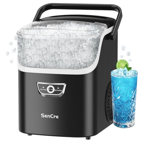 SenCre Nugget Ice Maker 40lbs/Day Countertop Ice Maker with Handle Ready in 5 Mins, Soft Sonic Ice, Auto-Cleaning Ice Makers Portable Ice Machine for Home Kitchen Office Party & Large Families