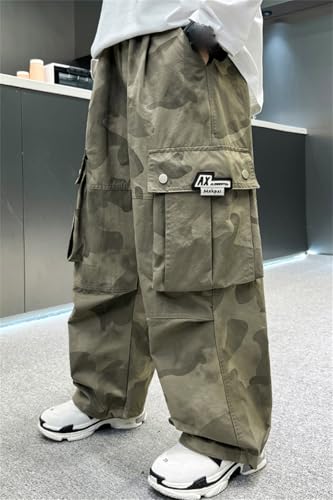 SANGTREE Boys Camo Parachute Cargo Pants Casual Loose Fit with Pockets, 4-13 Years4