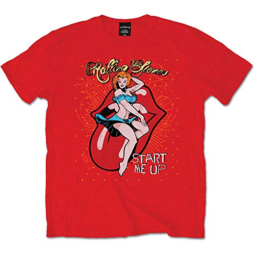 The Rolling Stones Start Me Up Red Officiel T-Shirt Hommes Unisexe - Les Beatles, Paul McCartney, John Lennon, RIngo Starr, George Harrison The Rolling Stones Start Me Up Red Officiel T-Shirt Hommes Unisexe