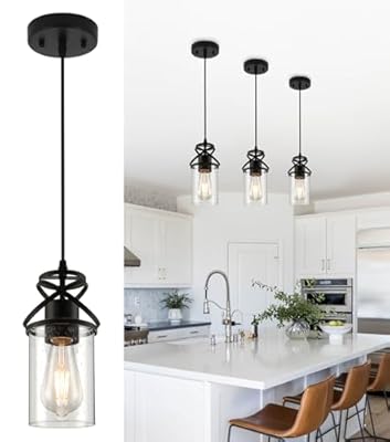 Pendant Kitchen Island Light, Modern Pendant Lighting with Glass Shade, E26 Socket and Adjustable Cable, Suitable for Living Rooms, Bedrooms, Hallways