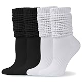 Dingcooler Women Slouch Socks 4 Pairs, Thicker Scrunch Knee High Mid Calf Slouchy Socks for Women & Girls