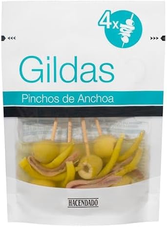 Hacendado Gildas Banderillas, Olive Anchovy and Chili Pepper Skewers in Sunflower Oil, 125g, Pack of 3