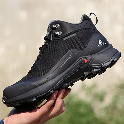HUMTTO Men's All-Terrain Waterproof Hiking Boots Lightweight Breathable Outdoor Ankle Boots Trekking Hiking Shoes 10.5 Black