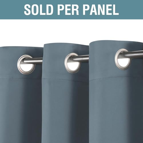 Image of H.VERSAILTEX Blue Curtains /Drapes Blackout for Bedroom Room Darkening Thermal Curtains for Living Room Noise Reducing Sound Proof Solid Grommet Curtain (One Panel, Stone Blue, 52 inch W x 120 inch L)