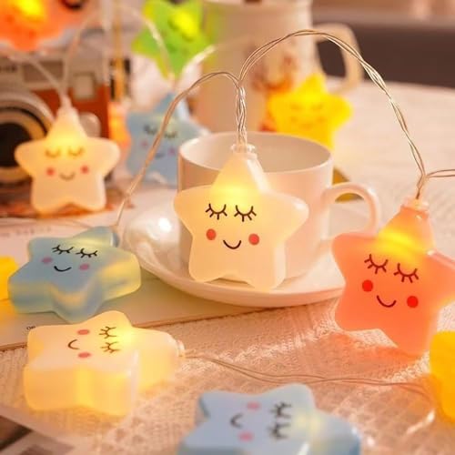 Image of Xenith 14 LED Smiling Cute Star Serial String Fairy Light Baby Night Light Cloud Light Cute Kids Night Lights for Decor Christmas Light Diwali Lighting for Home Decoration (Multicolor, 3.5 Meter)