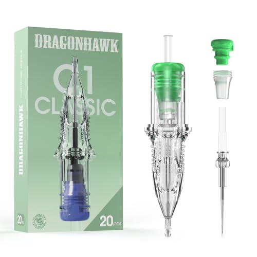 Image of Dragonhawk Classic C1 1211RS Tattoo Needle Cartridges | 20 Clear Round Shaders, Individually Sealed, Smooth Shading and Medium Fills for Beginners and Artists