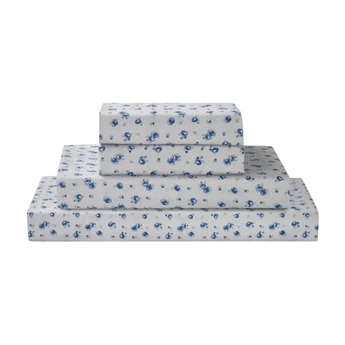 Modern Threads 4-Piece Ultra Soft Microfiber Bed Sheets Set, Wrinkle Free Sheets with Deep Pockets Fitted Sheet, Flat Sheet & Pillowcases, Lightweight Breathable Bedding, Blue Roses, Queen