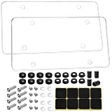 Yarlung 2 Pack License Plate Covers, Clear Flat License Plate Frame Protector with Screws Caps, Unbreakable Plastic Car Tag Fasteners for Universal Vehicles/Trucks Front or Rear
