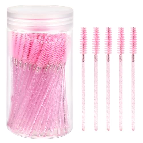 ANANMANGO 使い捨てクリスタルマスカラワンド まつげブラシ アプリケーター アイブロウブラシ(ピンク) 100個