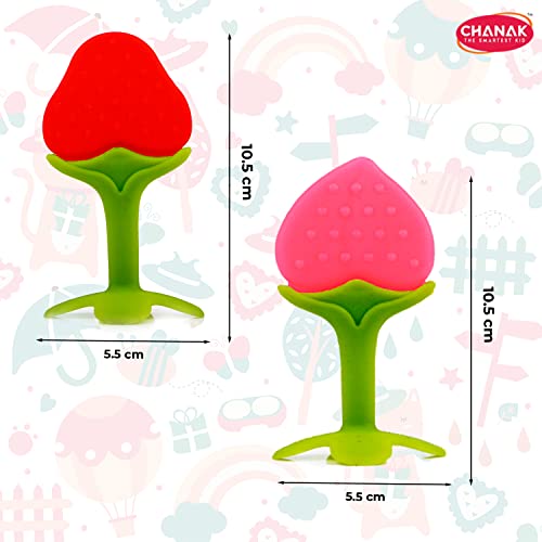 Image of Chanak Baby Silicone Teether, Fruit Teether for Toddlers,100% Food Grade Silicone Teether, Non-Toxic & Latex Free Suitable for Kids Above 3 Months, BIS Approved. (Red & Pink)