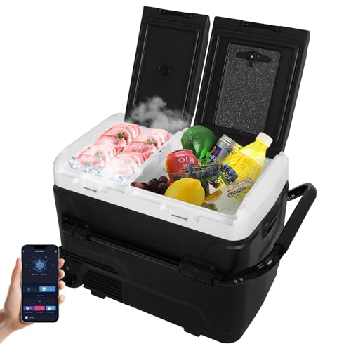 eklipt 50L Car Refrigerator with APP Control Portable Compressor Car Fridge Freezer 12/24v Electric Cooler with Telescopic Handle for Camping, Road Trip, Picnic, Cool Box, Down to -20℃