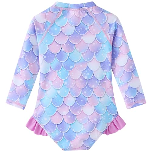 Image of UMELOK Baby Girls One Piece Swimsuit Infant Bathing Suit Long Sleeve Rash Guard Swimwear with UPF 50+ Sun Protection