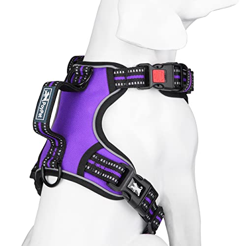 PoyPet No Pull Dog Harness, No Choke Front Clip Reflective Dog Vest with Soft Padded Vertical Handle, 3 Leash Attachments for Small Medium Large Dogs (Purple,L) - Thumbnail 2