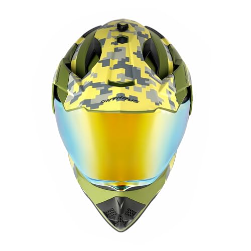 Image of Orthrus Kids Dirt Bike Helmet DOT Approved Full Face Motorcycle Helmets | Youth Dual Sport Helmet for Off-Road ATV Street Riding Motocross BMX 4 Wheeler Go Kart, Green Husky Halo M