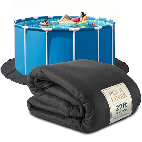 Above Ground Pool Liner Pad, 27 Foot Round, Pre-Cut Heavy Duty Outdoor Pool Pads for Above Ground Pools, Black Swimming Pool Liners for Padding and Protection, Thick Pool Mats to Prevent Punctures