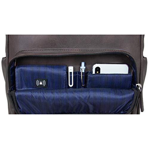 Kenneth Cole On Track Pack Vegan Leather 15.6” Laptop & Tablet Bookbag Anti-Theft Rfid Backpack For School, Work, & Travel, Brown, Laptop #TOP4