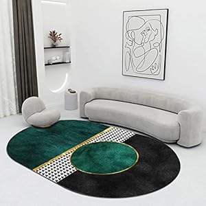 Tappeti Design Ovale Tapijten Voor Woonkamer Vloerkleed 150x180cm Stijlvolle Moderne Groen Zwart Pied-de-poule Uniek Verguld, voor Woonkamer Speelkamer Slaapkamer Bal Baby Baby Kruipen