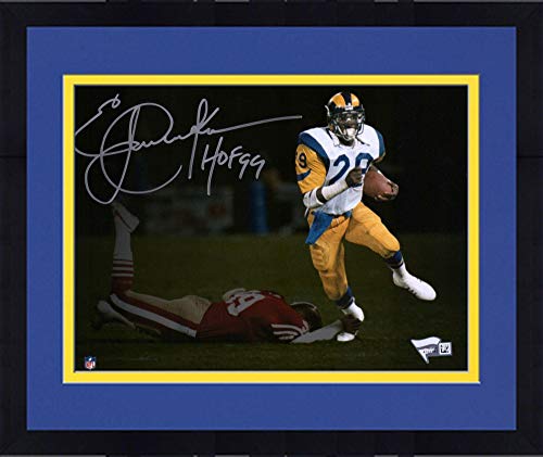 Framed Eric Dickerson Los Angeles Rams Autographed 8" x 10" White Running Photograph with"HOF 99" Inscription - Autographed NFL Photos Framed Eric Dickerson Los Angeles Rams Autographed 8" x 10" White Running Photograph with"HOF 99" Inscription - Autographed NFL Photos