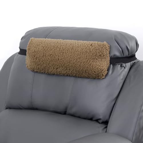 HOMBYS Sherpa Fleece Lumbar Support Pillow with Headrest for Recliner,Memory Foam Recliner Chair Cushion for Back Pain,Big High Back Support for Recliner with Chair Headrest for Elderly (Khaki) by HOMBYS - Image 7