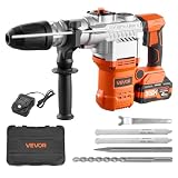 VEVOR Rotary Hammer Drill, 1-9/16 in SDS-Max Cordless, Heavy Duty 20V Battery Powered Rotary Hammer, Including 2 Batteries, Charger, Drill Bit, Pointed Chisel, Carrying Case, for Concrete, Masonry