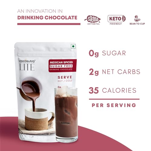 Image of COCOSUTRA SUGAR FREE Drinking Chocolate Mix - Mexican Spiced | Zero Sugar, Low Carb, Low Calorie | Stevia & Erythritol based | Keto Friendly Drink | Vegan | Enjoy hot or cold | 200 g