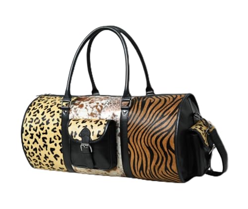 EEP Leopard Printed Leather Handmade Duffle Bag/Stylish Leopard Weekender Spacious Main Compartment For Your Belongings