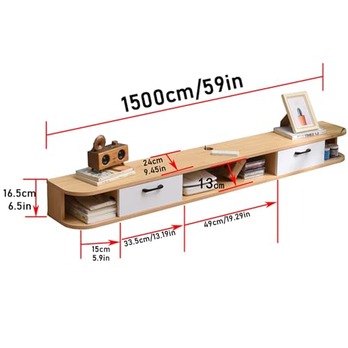 Support TV mural bois 150 cm avec console et étagère flottante - 7