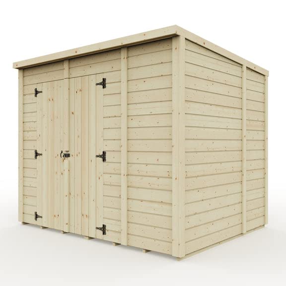 Everest Security Shed with Pent Roof and Double Door - 8ft x 6ft | Untreated, High Grade Scandinavian Redwood Smooth Planed Timber, 12mm Thickness, 32mm Framework