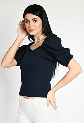 Image of IUGA Casual Women Puff Sleeve Sweetheart Neck Crop Top