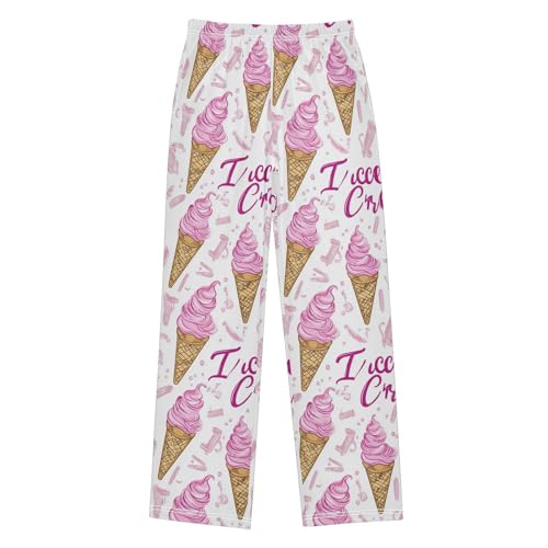 Cartoon Ice Cream Cones Pink Boys Pants Girl Sleep Pants Long Trousers Elastic Waist Lounge Bottoms S