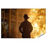 islandburner Premium Poster Feuerwehrmann Silhouette vor 