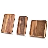 BF BILL.F SINCE 1983 Wooden Serving Tray Set of 3 Platter Coffee Table Tray Rectangular Acacia Wood