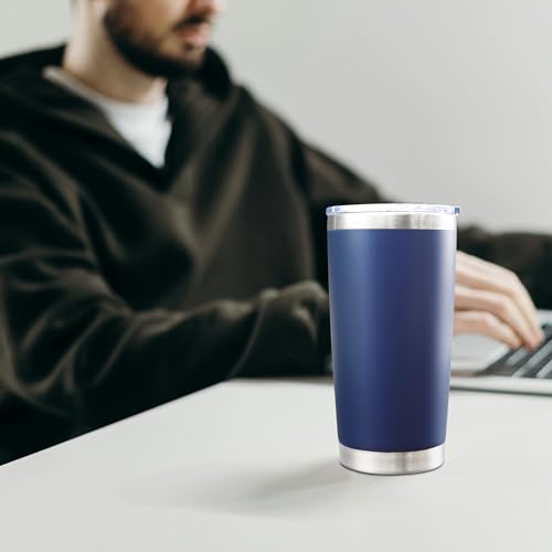 AIANJI 20oz Tumbler Bulk Stainless Steel Tumblers with Lid Vacuum Insulated Double Wall Travel Coffee Mug Powder Coated Tumbler Cup for Hot and Cold Drinks(Navy Blue, 12 pack) by AIANJI - Image 2