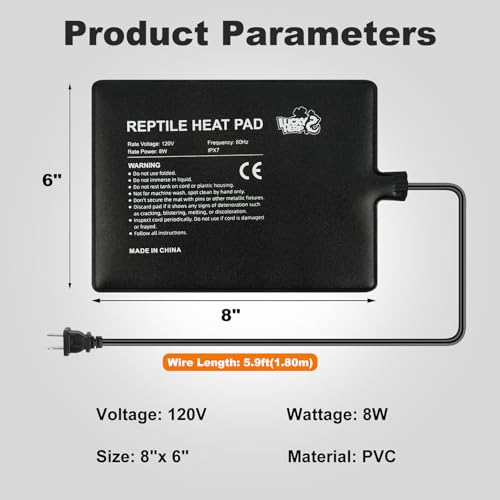 image for LUCKY HERP Reptile Heat Pad 6x8 Inch 8W Under Tank Terrarium Heating M