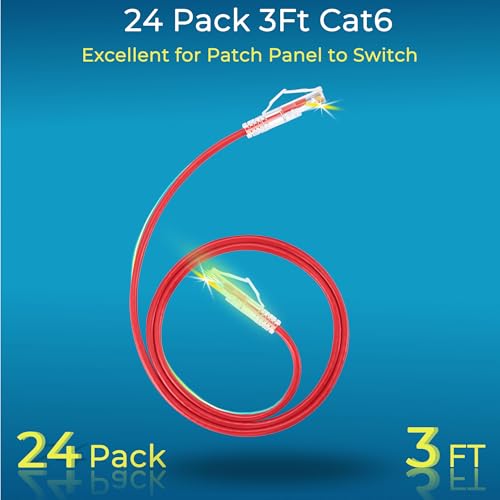 Image of Rapink Slim Cat6 / Cat6a 3ft Ethernet Cables (24 Pack), 10G Support, Snagless, Flexible