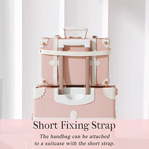 Unitravel 12inch Vintage Carry on Suitcase PU Leather Train Case with Combination Lock for Women (Embossed Pink) - Image 6