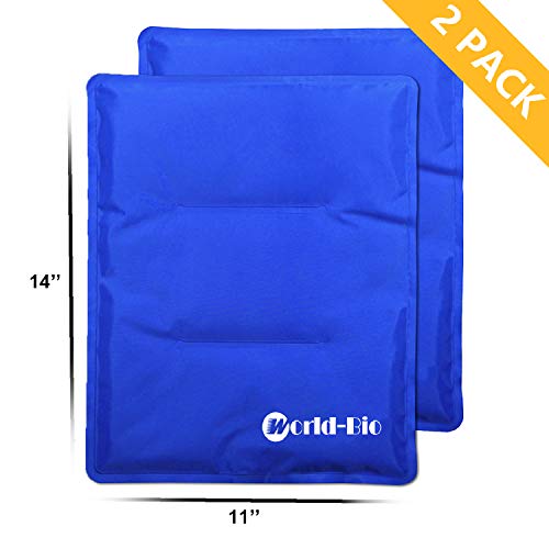 WORLD-BIO Large Flexible Hip Ice Pack 2 packs for Injuries, Hot & Cold Therapy Pad for Shoulder, Back, Knee, Leg, Thigh, Soothing Pain from Bruises & Sprains, Muscle Aches, Stiff Joint, 11" x 14" Blue