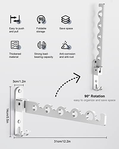 LIVEHITOP Wall Mounted Clothes Hanger, Folding Coat Rack Small Wall Airer Rotatable Drying Rail for Laundry Bedroom Bathroom (Silver,1)