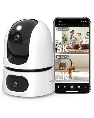 Imou 4K(3MP+5MP) Telecamera Doppio Obiettivo Interno, 360°PTZ Telecamera WiFi Interno con Doppia Lente, Rilevamento Umano, Tracciamento Intelligente, Visione Notturna a Colori, Modalità Privata 2,4ghz