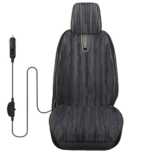 Ctopkatuo - Ctopkatuo Winter-Sitzauflage aus Plüsch, Weiche Autositzauflage mit Lederkanten, 12V-Stecker mit 3-Stufen-Regler für persönliches Wärmegefühl, kompatibel mit Autositzbezüge & Sitzkissen Leder (Grau)