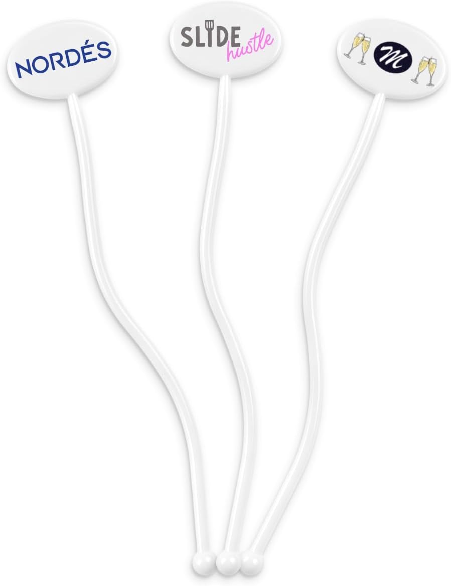 7" Custom Clear Drink Stirrers – Oval Swizzle Sticks – Personalized Plastic Stirrers for Weddings, Parties, Bars, and Cocktails – 50 Pack