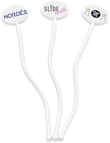 Agitadores de bebidas blancos personalizados, palitos ovalados, 7 pulgadas (50 unidades), palitos de monograma personalizados, agitadores de plástico
