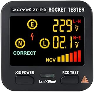 Socket Tester - RCD Voltage Tester with LCD Digital Display, RCD Polarity Socket Tester Circuit Analyzer, Detector Leakage Tester Suitable for Power Socket Wiring and Electricity Line Fault Detection