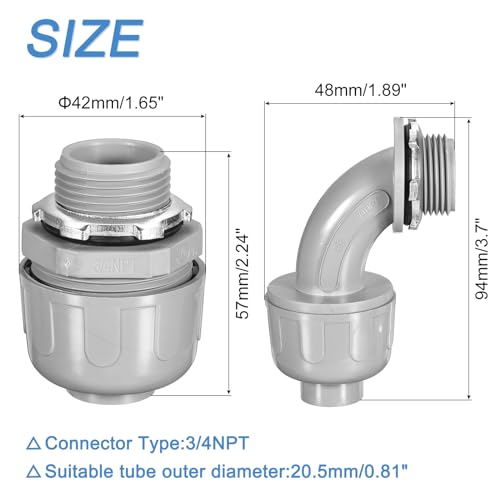 MECCANIXITY 20pcs 3/4" NPT Liquid Tight Connector PVC Electrical Conduit Fittings Flexible 180 Degree and 90 Degree for Tube by MECCANIXITY - Image 2