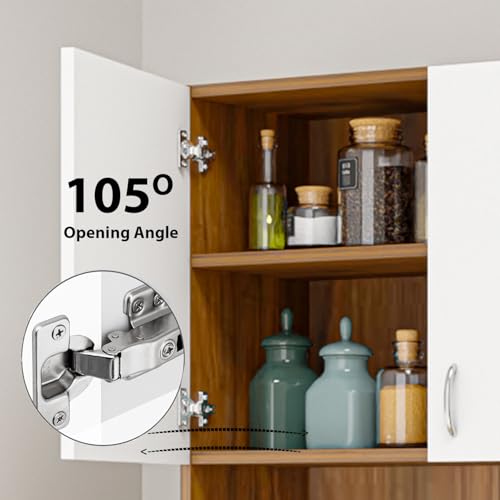Image of VIKI Furniture | Kitchen Cabinet - Drawer with Doors & Open Shelves, Organizer for Kitchen, Bedroom, Hallway & Living Room (Brussel Walnut & Frosty White - 40D x 80W x 180H cm) | 1 Year Warranty